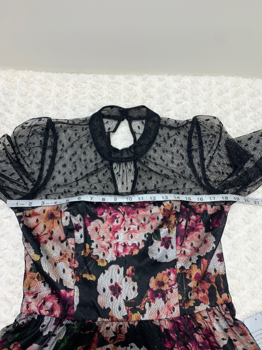 Eliza J Black Floral Tulle Illusion Dress Sz 12 - Picture 12 of 15